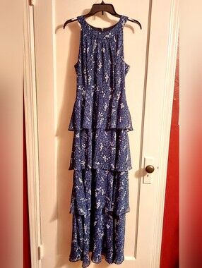 Blue Tiered Floral Maxi Dress